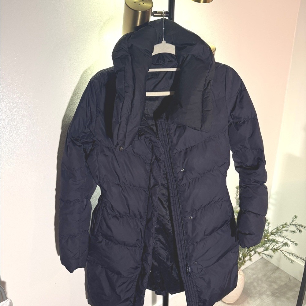 Uniqlo‎ midi coat down fill midnight extreme cold EC warmth funnel neck NWOT Med